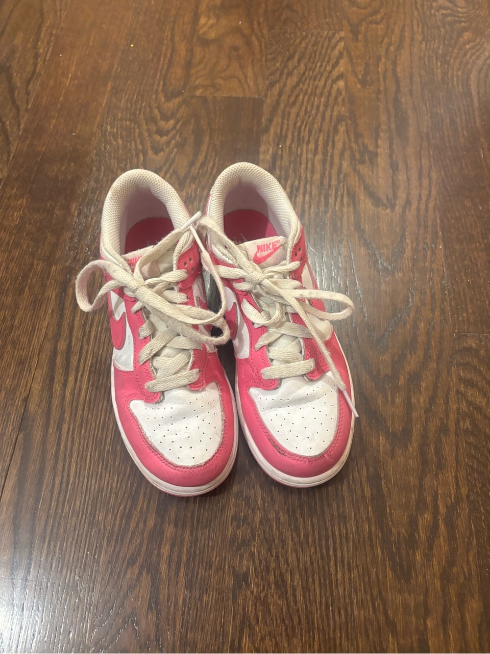 Nike Kids Dunk Pink  and White Low-Top Sneakers with Swoosh